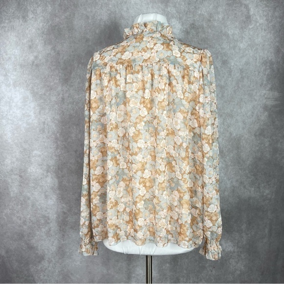 Wilfred x Aritzia Alexis Button-Up Ruffle Floral Chiffon Blouse Women's Size L - Picture 7 of 11